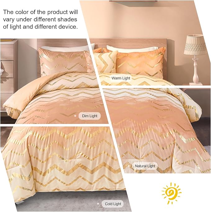 Ombre Beige Comforter Set Twin Size Girls Bedding Soft Microfiber Comforter for Kids Teen Women,3 Pieces (1 Comforter,1 Pillowcase,1 Decorative Pillow Sham)