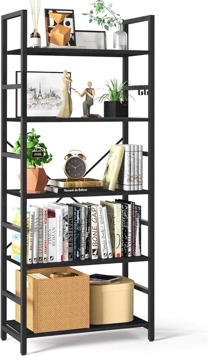 Yoobure 5 Tier Bookshelf - Tall Book Shelf Modern Bookcase for CDs/Movies/Books, Rustic Book Case Industrial Bookshelves Book Storage Organizer for Bedroom Home Office Living Room Black