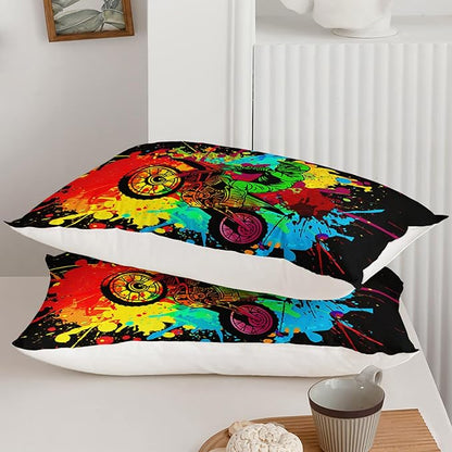 Axolotl Motocross Bedding Set Full,Dirt Bike Comforter Set,Extreme Sports Bedding,Motorcycle Racer Comforter Set Motocross Comforter Motor Vehicles Biker for Boys Kids Teens Men,1 Quilt 2 Pillowcases