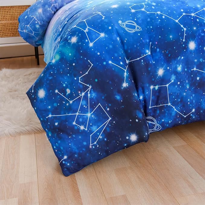 Holawakaka Tie Dye Constellation Print Ombre Comforter Set Full Size Girls Boys Gradient Galaxy Bedding Set (Cyan,Full)