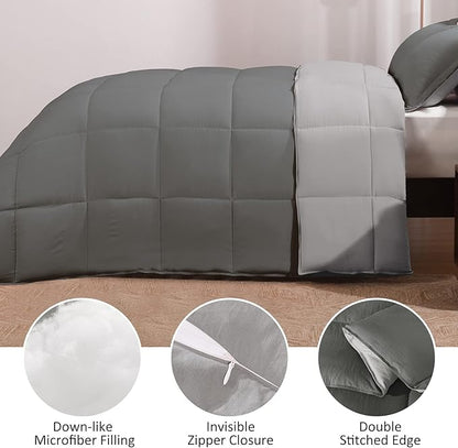 Basic Beyond Twin Comforter Set for Girls and Boys - Fluffy Twin Bed Comforter Set for All Seasons - Reversible Dark Grey Comforter Set - 2 Pieces (1 Comforter + 1 Pillow Sham) - Dark Gray/Grey