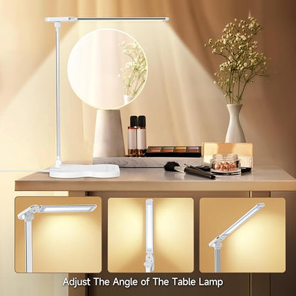 Led Desk Lamp with USB Charging Port, 5 Lighting Colors & 10 Brightness Reading Lamp, Foldable Dimmable LED Desk Light, 3000-6500K, Violin Shape Lamp Desk Lamps for Home Office-White