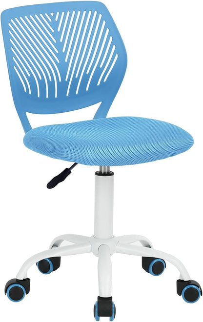 FurnitureR Writing Task Chair 360 Swivel,Low Mid PP Mesh Back Fabric Seat, Height Adjustable, Rolling Castor,W15.7”xD15.2”x H29.5-34.2",Blue