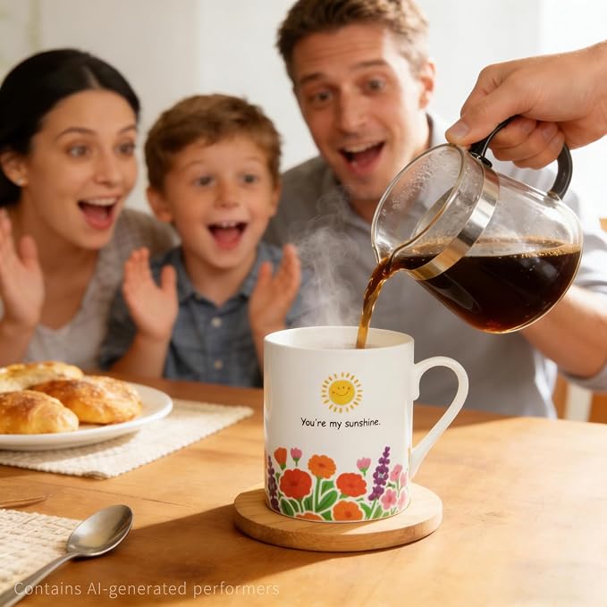Lovfit Garden Color Changing 12oz Ceramic Coffee Mug | Heat Sensitive You are My Sunshine Cup, Sunflower Birthday Gift for Women Friends Family, Home Office Use