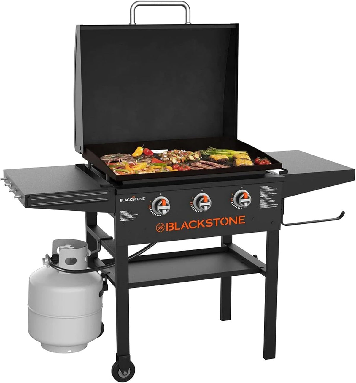 28 Inch Blackstone Griddle 2080 Original 3-Burner XL Griddle with Hood and Side Shelves Outdoor Flat Top Grill