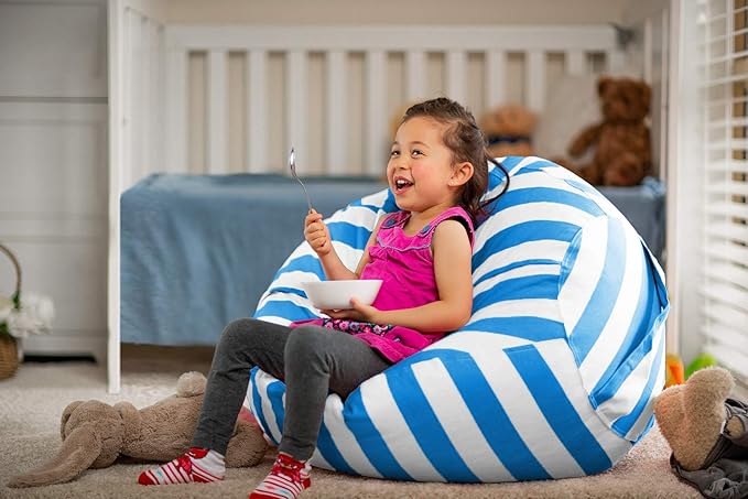 Wekapo Stuffed Animal Storage Bean Bag Chair Cover for Kids | Stuffable Zipper Beanbag for Organizing Children Plush Toys Large Premium Cotton Canvas (Blue, X-Large)