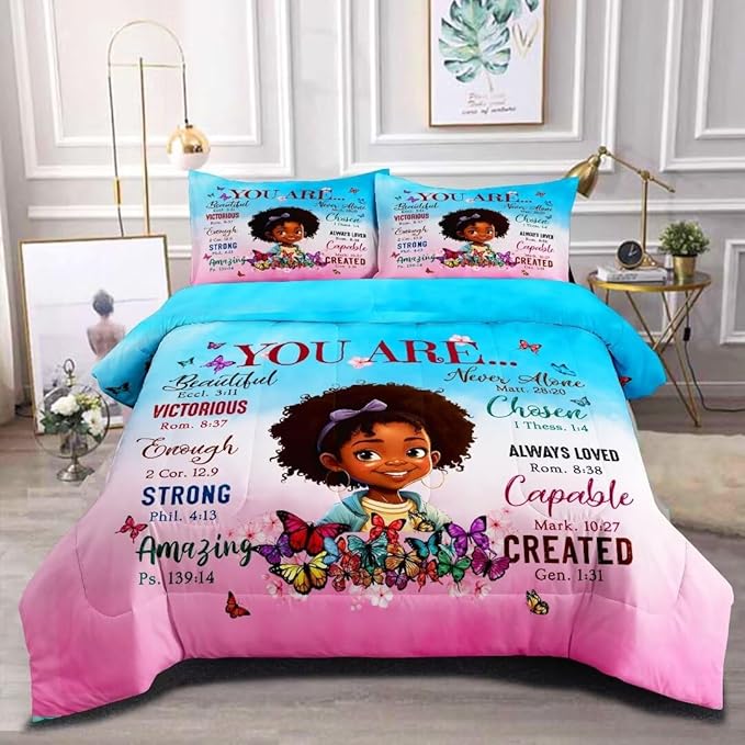 Black Girl Comforter Set Queen for Kids Teens,God Says You are Comforter Set for Black Women,Black Girl Magic Bedding Set,African American Girl Bed Bedroom Set