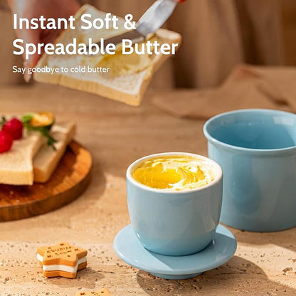 Sweese Counter with Water Line for Fresh Spreadable Butter - French Butter Keeper with Lid - Housewarming Gift For The One Who Has It All - Bluish Grey