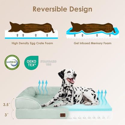 EHEYCIGA Orthopedic Large Dog Bed, Waterproof Memory Foam, Non-Slip Bottom, Sage Green, 41"L x 27"W x 6.5"Th