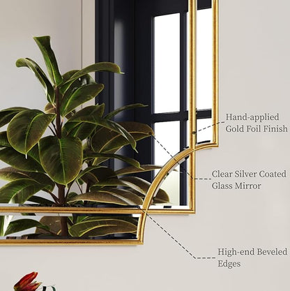 Kelly Miller Gold Framed Mirror for Wall, 26"x26" Gold Square Wall Mirror Vanity Mirror Decorative Mirror Beveled Wall Decor for Bathroom Powder Room Living Room Bedroom Bedside Table Entryway Hallway