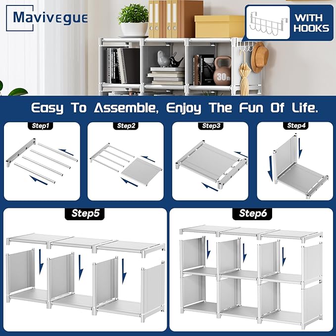 Mavivegue Book Shelf, 12 Cube Storage Organizer, DIY Bookcase, Metal Cube Bookshelf,Tall Book case for Bedroom, Living Room,Office,Closet Storage Organizer, White Cubicle Storage Rack