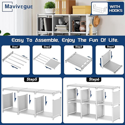 Mavivegue Book Shelf, 12 Cube Storage Organizer, DIY Bookcase, Metal Cube Bookshelf,Tall Book case for Bedroom, Living Room,Office,Closet Storage Organizer, White Cubicle Storage Rack
