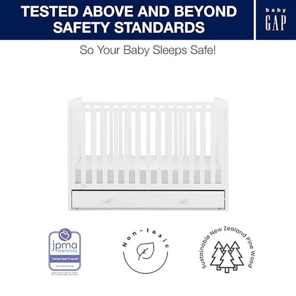 Delta Children babyGap Graham 4-in-1 Convertible Crib with Storage Drawer + Brannan Bear Bookcase with Bins + Brannan Bear Wall Shelf with 4 Hooks, Bianca White (Bundle)