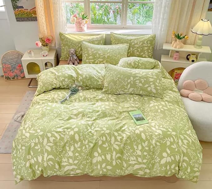 Green Botanical Comforter Set Queen Sage Floral Comforter Women Girls Matcha Green Floral Plant Quilts Garden Bohemian Sage Green Blanket Rustic Leaf Blossom Queen Bed Comforter Queen