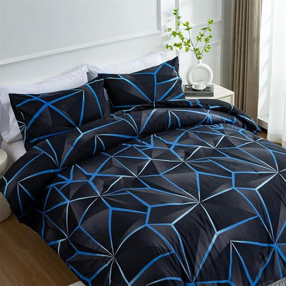 NTBED 3D Geometric Comforter Set for Boys Kids, Irregular Diamond Pattern Lightweight Microfiber Bedding Sets All Season (Dark Blue,Full)
