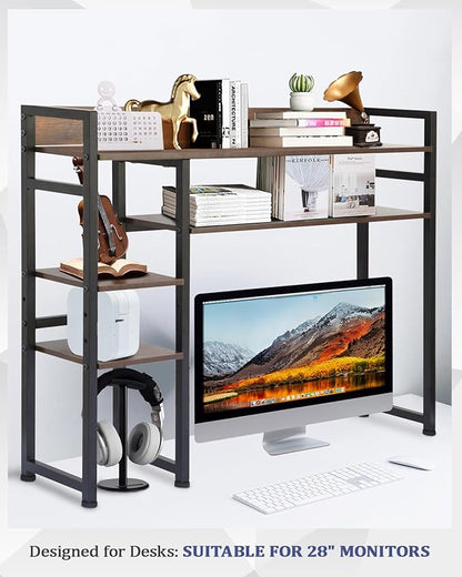 Desktop Bookshelf, 2-Tier Multipurpose Wood Bookcase for Computer Desk, Countertop Storage Hutch Display Rack Organizer for Dorm Office Home - Brown