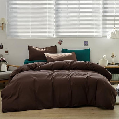 Brown Comforter Set Cal King Coffee Color Bedding Set 3 PCs Solid Chestnut Brown All Season Blanket Set Women Coffee Brown Color Lightweight Comforter Set Cal King Breathable Bed Comforter