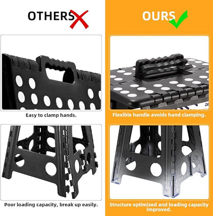 Delxo 16” Folding Step Stool in Black,1 Pack Premium Heavy Duty Foldable Stool for Adults,Portable Collapsible Plastic Step Stool,Non Slip Folding Stools for Kitchen Bathroom Bedroom Up to 400LBS