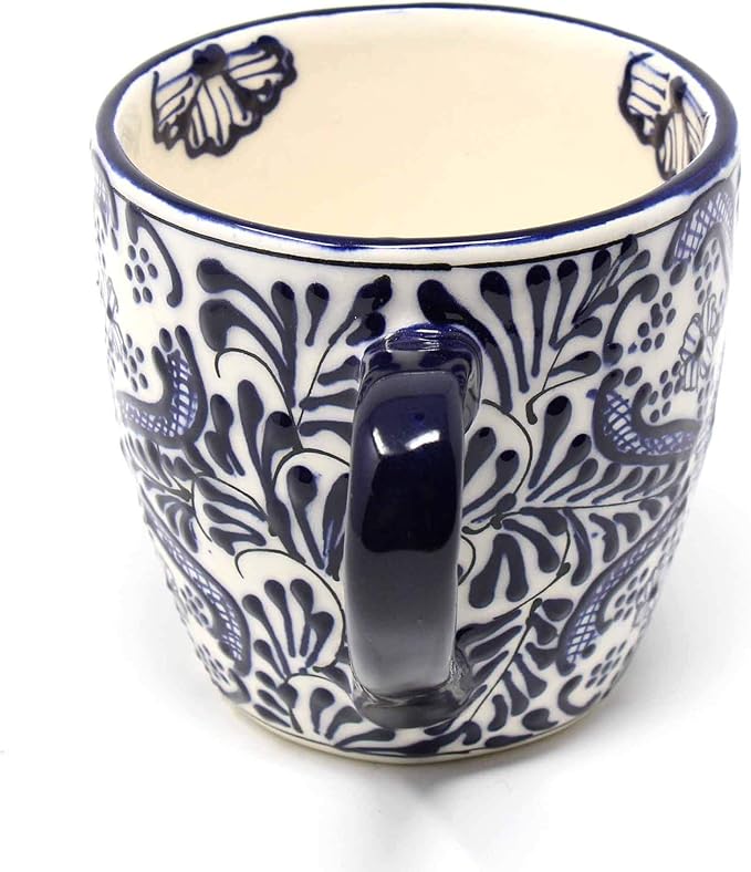 Encantada Handmade Hand-Painted Authentic Mexican Pottery Mugs (1-Pack, Cobalt Blue Flower)