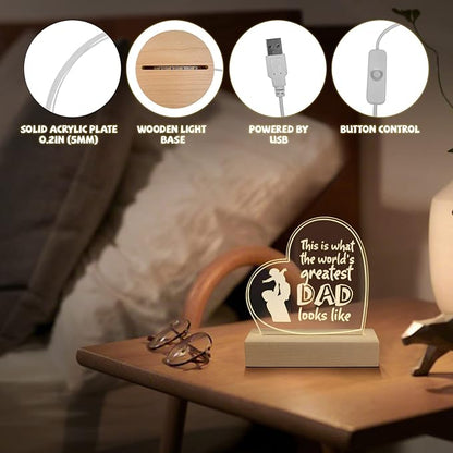 Wood LED Display Base with Acrylic Sheet, Dad Gifts from Daughter Son LED Acrylic Light Base Wood Display LED Stand