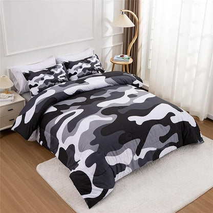 Meeting Story Camouflage Bedding Set, Colorful Pattern Style Comforter Set, 3 PCS One Comforter Two Pillowcases in One Bag, All Season Bedspread for Teens Adults (Grey,Twin