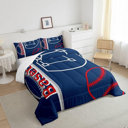 Feelyou Baseball Bedding Set Full Size Sports Game Comforter Set for Kids Boys Girls Decor Baseball Gaming Comforter Microfiber Ball Duvet Set Bedroom Quilt Set