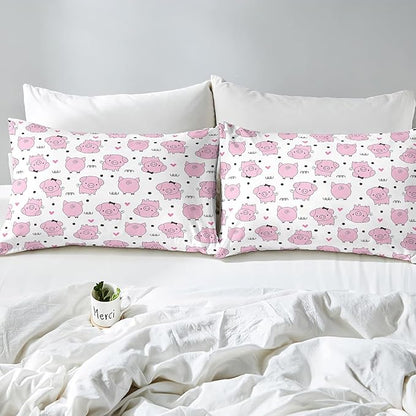 Erosebridal Pink Pig Comforter Set for Girls Kawaii Room Decor Queen,Cute Pigs Bedding Set for Kids Boys Children Farm Animal Quilted Duvet Sets Cartoom Style Soft Lightweight Down Comforter 3 Pcs