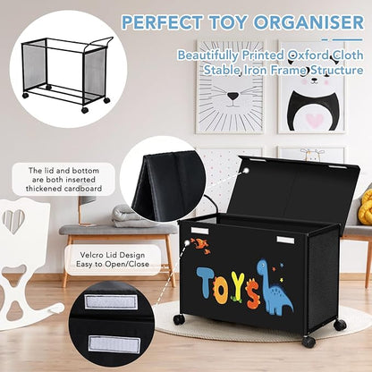 Toy Box Toy Storage - 72L Kids Toy Organizer with Wheels Toy Chest Bins with Lids, Toy Boxes for Girls Boys,Toddlers, Stuffed Animals, Living Room （Black）