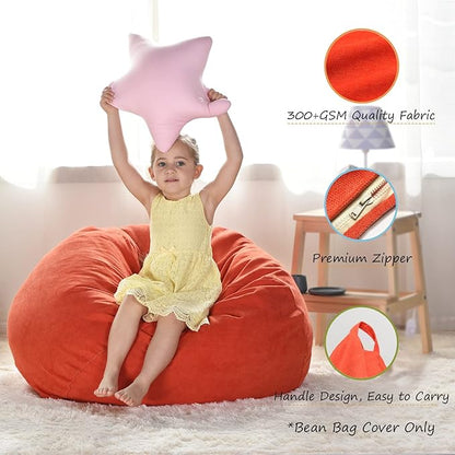 YuppieLife Stuffed Animals Bean Bag Chair Cover Candy-Colored Bean Bag（Just Cover, No filling）/Extra Large Stuff 'n Sit Organization/Toy Storage Bag/Kids Toys Organizer（38'',OrangeRed）