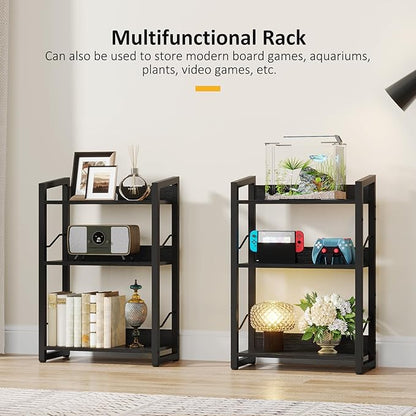 Book Shelf Small Bookshelf - 3-Tier Wood Bookcase Industrial Bookshelf Metal Narrow Bookshelves Storage Organizer Display Rack for Bedroom Living Room Home Office (Black)