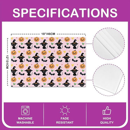 Feelyou Happy Halloween Placemats Set of 4 Cute Ghost Cat Table Mats Pink Orange Green Place Mat for Kitchen Dining Table Party Decor Indoor Outdoor 18"x12" Non-Slip Easy to Clean Pumpkin Lantern Bats