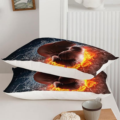 Axolotl Boxing Bedding Set Queen,Sports Theme Comforter Set Boxing Gloves Pattern Bedding Set,Red Blue Cool Lightning Comforter Pugilism Games Bedding Set For Kids Boys Teens Men,1 Quilt 2 Pillowcases