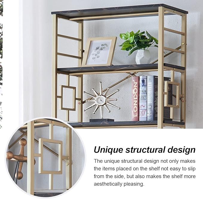 HOMISSUE Bookcase,7-Tier Tall Bookshelf Metal Bookcase and Bookshelves, Free Standing Storage Modern Bookshelf for Home Office Living Room and Bedroom, Black & Gold