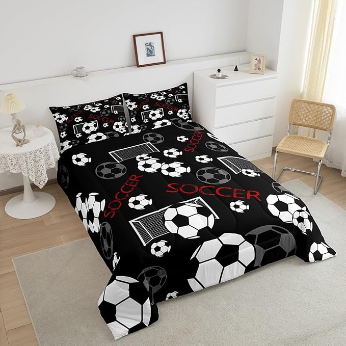 Feelyou Football Comforter Set Full Size Rugby Sports Comforter for Kids Teens Adults Soccer Ball Game Bedding Set Gift for Football Lover Duvet Set Room Decor 3Pcs with 2 Pillow Case