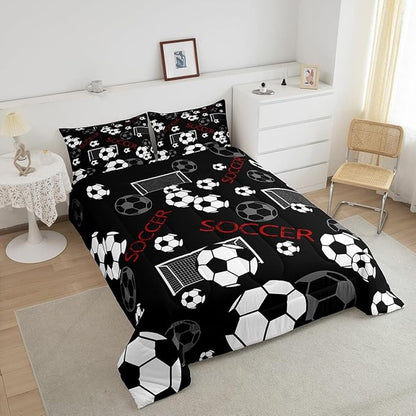 Feelyou Football Comforter Set Queen Size Rugby Sports Comforter for Kids Teens Adults Soccer Ball Game Bedding Set Gift for Football Lover Duvet Set Room Decor 3Pcs with 2 Pillow Case