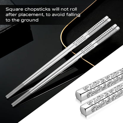 8 Pairs Metal Chopsticks Reusable 18/8 Stainless Steel Chopsticks Set Cute Laser Engraved Non-slip Japanese Korean Chinese Chopstick for Cooking Eating Dishwasher Safe 9.25" Chop Sticks Gift Set