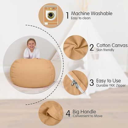 Aubliss Stuffed Animal Bean Bag Storage Chair (Solid Khaki, X-Large (48''))