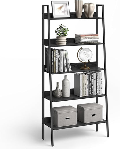 VASAGLE Bookshelf, 5-Tier Bookcase, Ladder Shelf for Home Office, Living Room, Bedroom, Kitchen, Ebony Black and Ink Black ULLS129B56