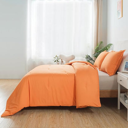 Burnt Orange Comforter Set Twin Size, Solid Terracotta Down Alternative Soft Boho Bedding Comforter Set, Fluffy Microfiber Comforter (68"x90") for All Seasons with Pillowcase