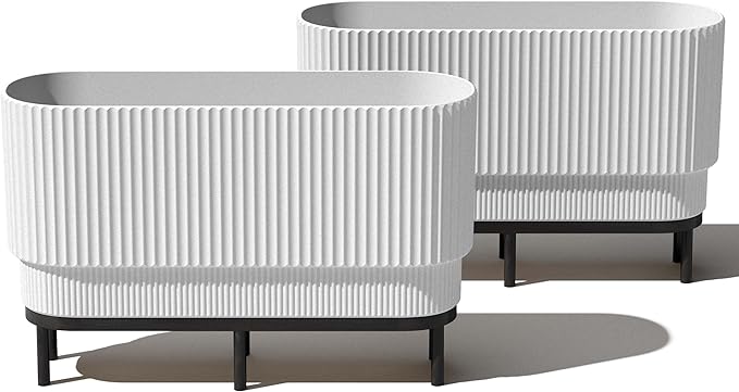 Veradek Demi Series Raised Long Planter for Indoor/Outdoor Use | Made from Plastic & Stone w/Wooden Stand | Modern Patio Décor for Flowers/Shrubs