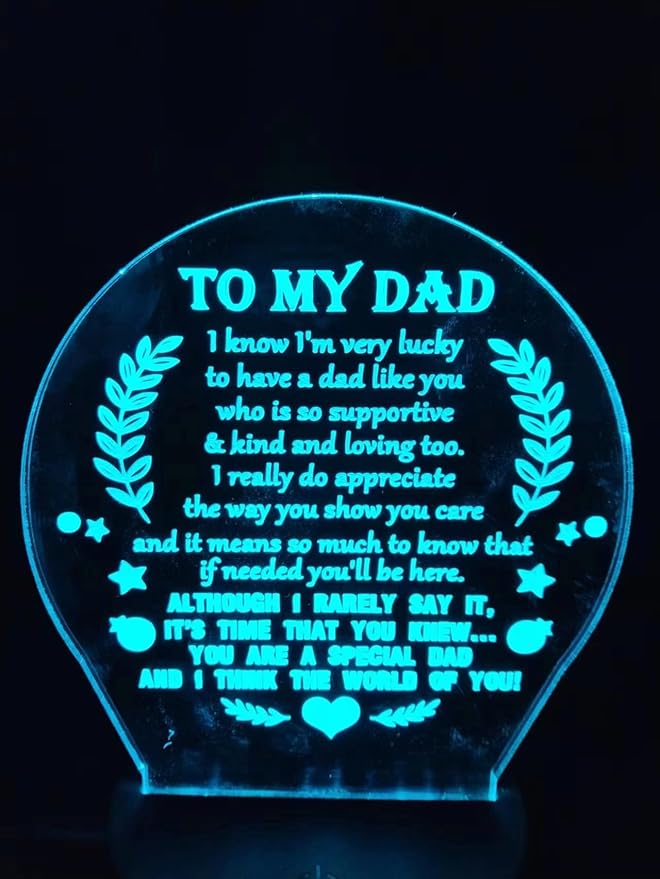 3D lamp Dad Gifts from Daughter Son, Father's birthday Gift Night Light, 7 Colors Engraved Thanksgiving Day Gift for Dad,to My Dad Birthday Gifts from Kids, Idea for Fathers Day