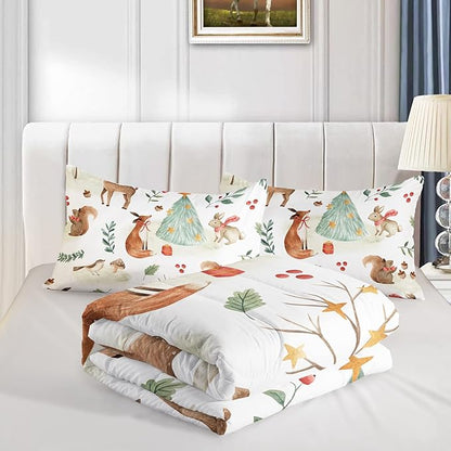 Christmas Comforter King Size,Rabbit Deer Comforter Set for Kids Teens Girls Boys,3Pcs Bedding Set Printed Comforter with 2 Pillowcases,Down Alternative,Soft and Lightweight，King Size