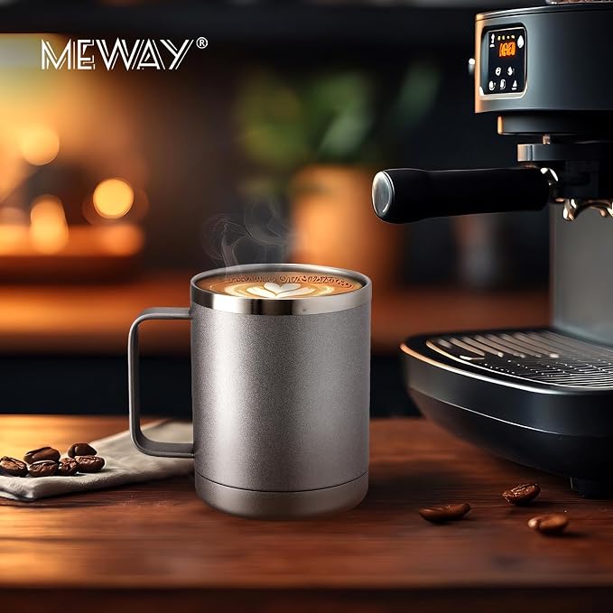 MEWAY 12oz Coffee Mug With Handle 8 Pack Bulk,Stainless Steel Insulated Travel Tumblers With Sliding Lid,Double Wall Vacuum Camping Cup for Hot & Cold Drinks Tea (Cold Grey,Set of 8)