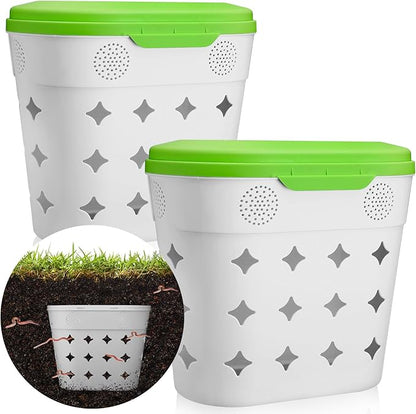 2 Pack InGround Worm Composter,8 Gallon Outdoor Compost Bin for Garden Beds,14.3 x 7.3 x 16.8 inches Vermicomposting Worm Farm System for Kitchen Waste
