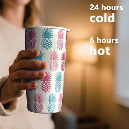 TILUCK 20 oz Insulated Coffee Tumbler with BPA-Free Lid | Travel Coffee Mug, Dishwasher Safe, Cup Holder Friendly, Double-Wall Vacuum Insulation for Hot & Cold Drinks,Pineapple