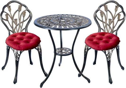 Mandolin Patio Table and Chairs,5 Piece Outdoor Dining Set,Rust-Resistant Cast Aluminum Bistro Set,with Cushion,Tulip Design (Copper)