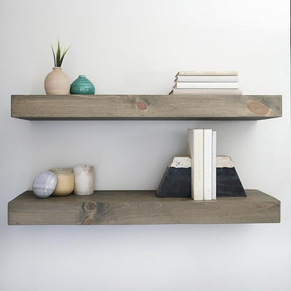 Modern Floating Shelves 3 Inches Thick for Wall, Wide Shelves for Kitchen, Living Room, Bedroom, and Bathroom, Natural Pine Wood, Rustic Wooden Shelf, (Set of 2) (Aged Barrel, 36Lx3Hx6D)