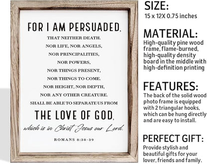 Christian Wooden Wall Sign, Decorative Signs for Home Decor, Religious Artwork, Bible Verse Decoration, Framed Wall Plaque Sign 15 * 11.5 inches, For I am Persuade