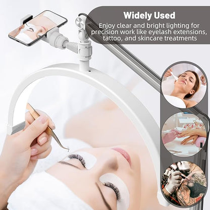 Half Moon Lash Light for Eyelash Extensions, Half Moon Lash Lamp with Phone Holder for Makeup, Nail, Facial, Tattoo - Dimmable Eyelash Lamp & Color Temperature 3000K-6000K