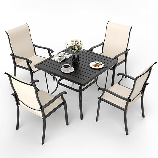 Pamapic 5 Pieces Patio Dining Set, Outdoor Dining Set for Garden Backyard Poolside Deck,Outdoor Table and Chairs Set with 4 Textilene Chairs,Beige